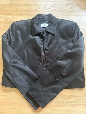 Babaton Black Satin Cropped Button Jacket and Skirt